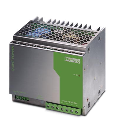 Phoenix Contact Switching Power Supply; QUINT-PS-100-240AC/24DC/20; 24VDC OUT; 20A; 85-264VAC / 90-350VDC IN; Single Phase; DIN Rail Mount; Metal Frame